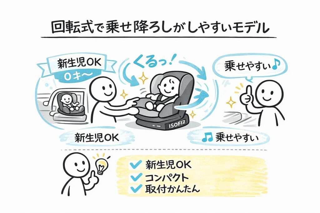 回転式で乗せ降ろしがしやすいモデル