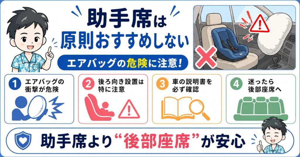 助手席にチャイルドシートを付けるのはおすすめしない