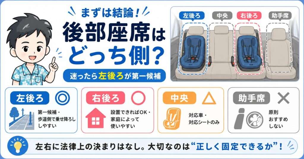チャイルドシートは後部座席のどっち側?まずは結論