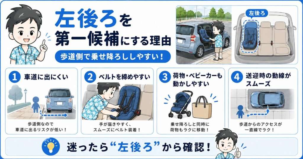 迷ったら助手席後ろ(左後ろ)を第一候補にする理由