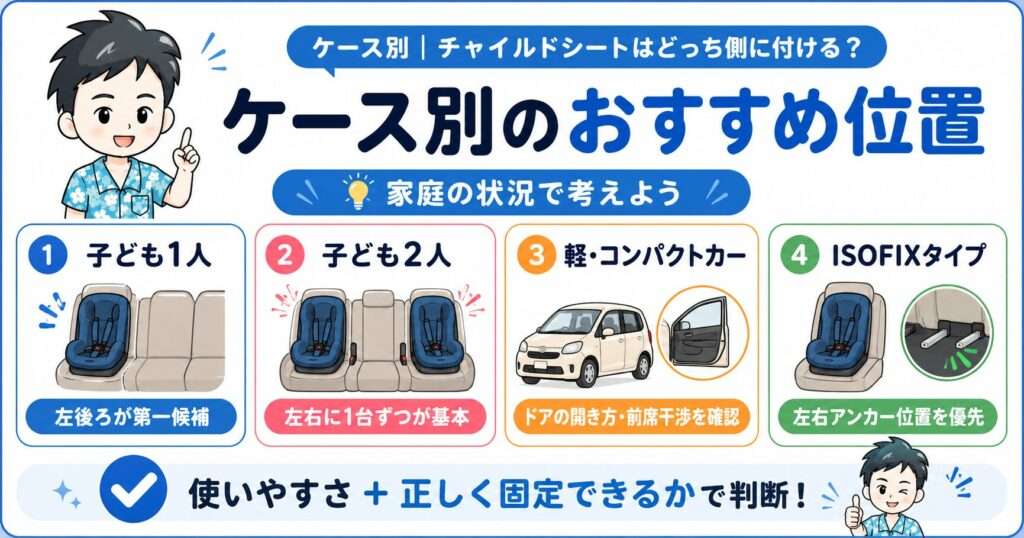 ケース別|チャイルドシートはどっち側に付ける?